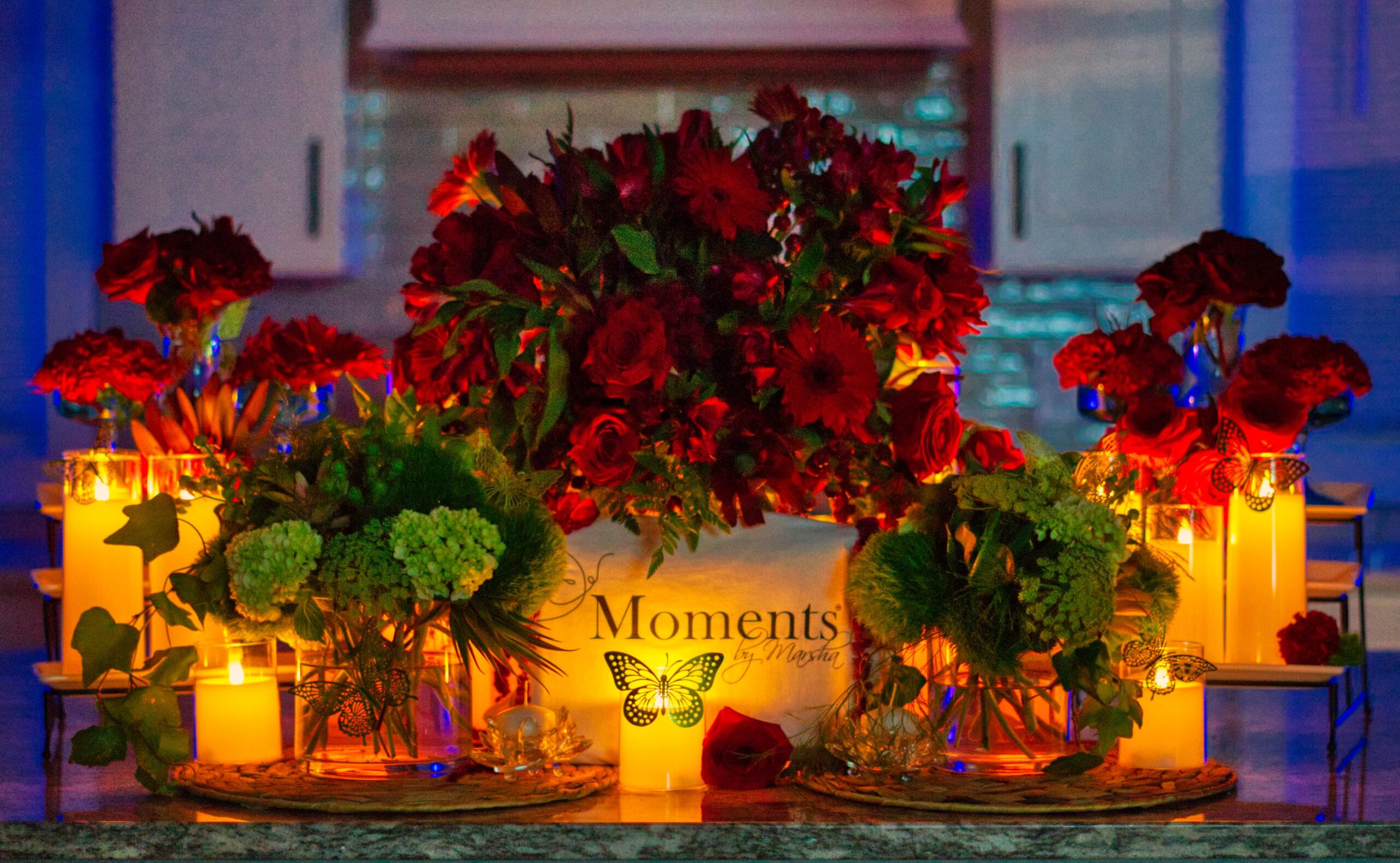 Rose Bouquet and Candle Table Display - Moments by Marsha